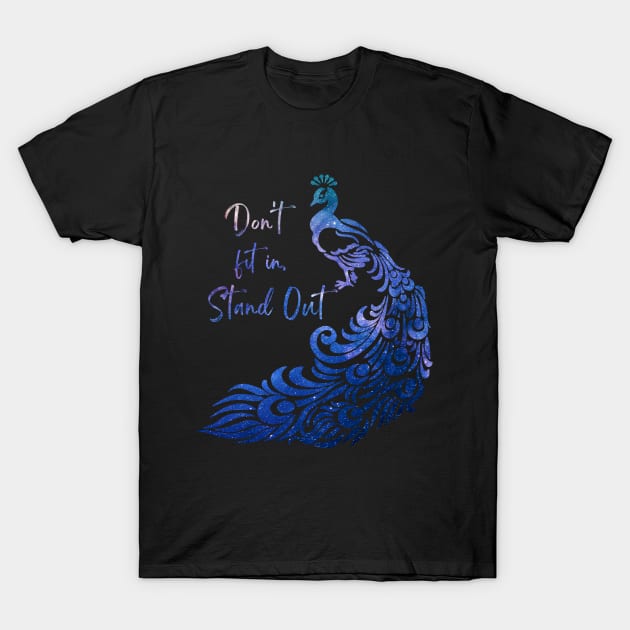 Dont fit in, stand out - cosmic peacock double exposure art T-Shirt by Starlight Tales